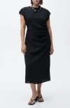Mango Gathered Waist Detail Midaxi Dress In Black