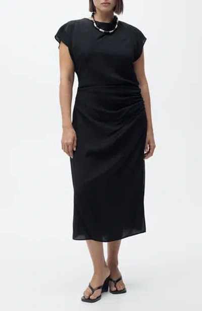 Mango Gathered Waist Detail Midaxi Dress In Black