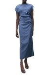 Mango Draped Dress In Indigo Blue