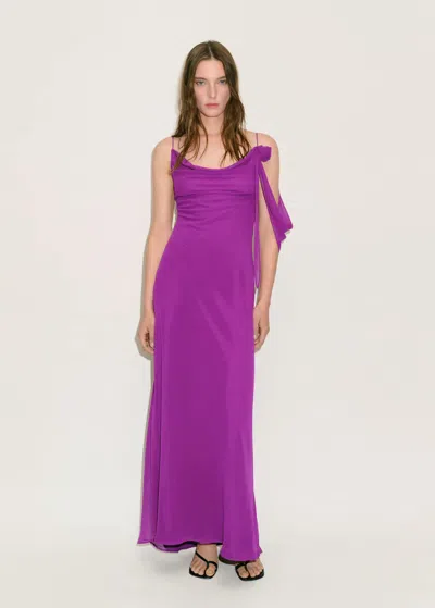 Mango Draped Dress With Flower Detail Purple