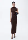 Mango Draped Dress With Perkins Collar Brown