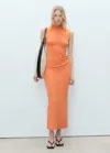 Mango Draped Dress With Perkins Collar Orange In Orange