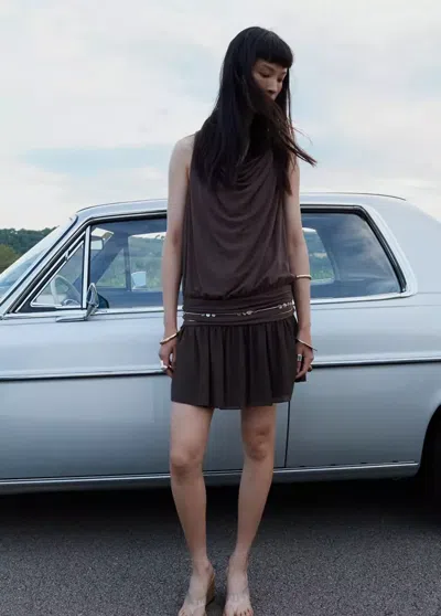 Mango Draped Dress With Ruffled Hem In Brown