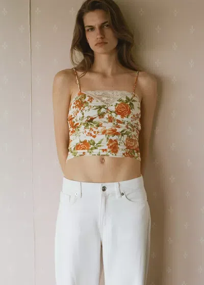 Mango Draped Floral Top In Orange