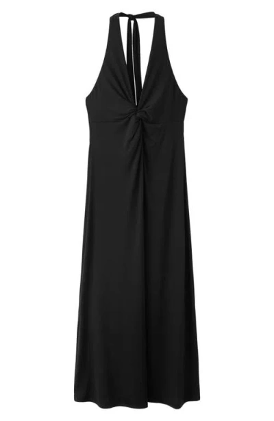 Mango Draped Halter Dress In Black