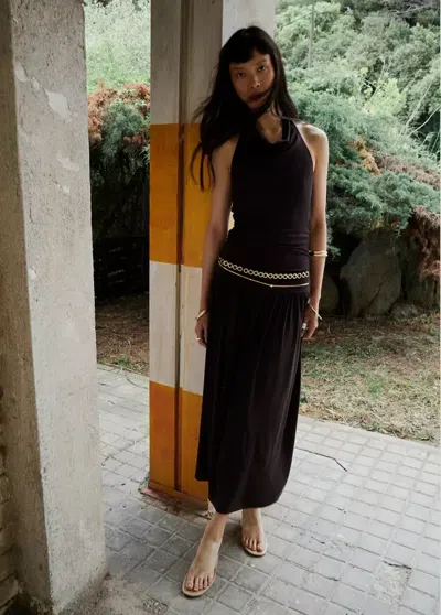Mango Draped Halter Dress In Brown