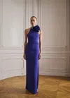 Mango Draped Halter-neck Dress With Flower Motif Blue In Bleu