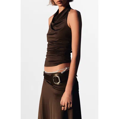 Mango Draped Halter Top In Brown
