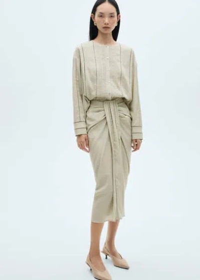 Mango Draped Midi Skirt Aqua Green