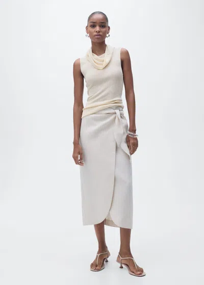 Mango Draped Neck Knit Top In Light/pastel Grey