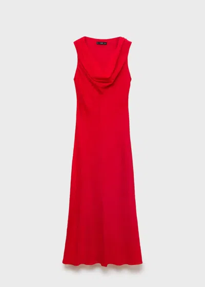 Mango Draped Neck Lyocell Dress Red