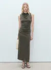 Mango Draped Sleeveless Modal Blend Maxi Dress In Khaki