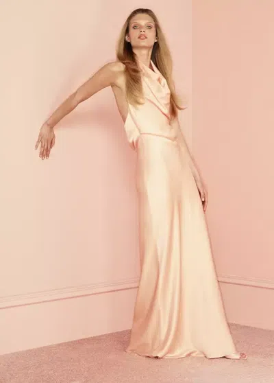 Mango Draped Neck Satin Dress In Pastel Pink