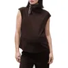 Mango Draped Neck Sleeveless T-shirt Chocolate