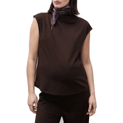 Mango Draped Neck Sleeveless T-shirt Chocolate