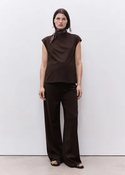 Mango Draped Neck Sleeveless T-shirt Chocolate