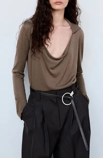 Mango Draped Neck Sweater In Brown