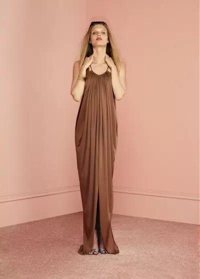 Mango Draped Open-back Dress In Brown