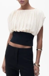 Mango Draped Pleated Crop Top In Neutral