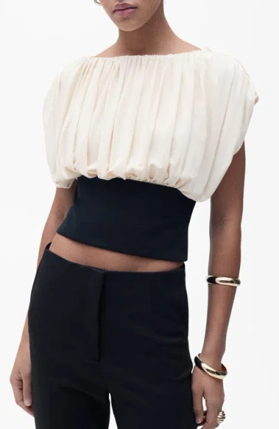 Mango Draped Pleated Crop Top In Neutral
