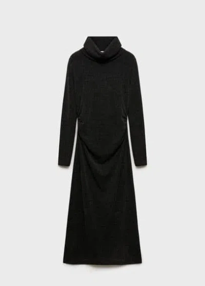 Mango Draped Roll Neck Dress Grey