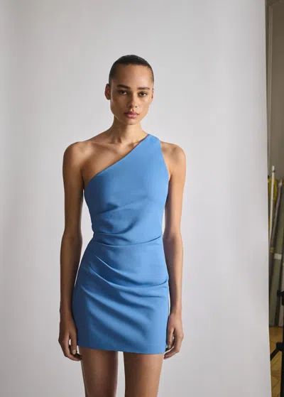 Mango Draped Satin Dress With Bow Detail Sky Blue In Bleu Ciel