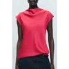 Mango Satin Blouse With Draped Neck Strawberry