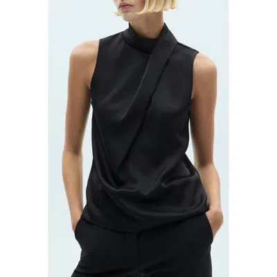 Mango Draped Satin Top In Black