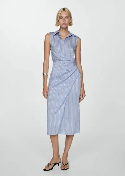 Mango Draped Shirt Dress Blue