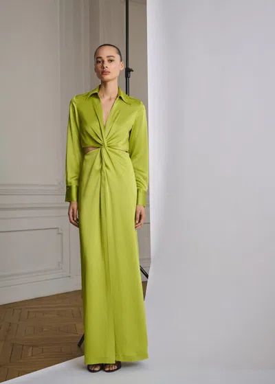 Mango Draped Shirt Dress With Side Openings Lime In Citron Vert