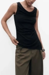 Mango Draped Sleeveless Knit Top In Black