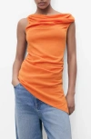 Mango Draped Sleeveless Knit Top In Orange