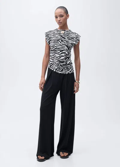 Mango Draped Sleeveless T-shirt Black