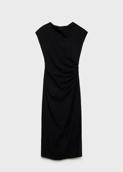 Mango Gathered Waist Detail Midaxi Dress In Black