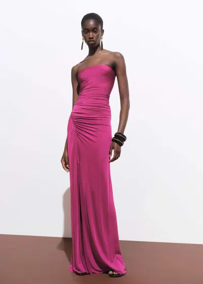 Mango Robe Bustier Drapée Fuchsia - Femme - L -
