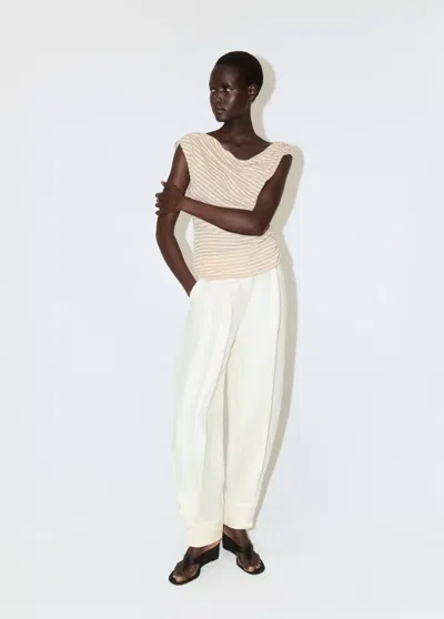 Mango Draped Striped T-shirt In Neutral