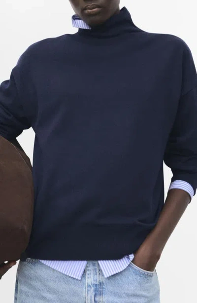 Mango Draped Turtleneck Sweater In Blue