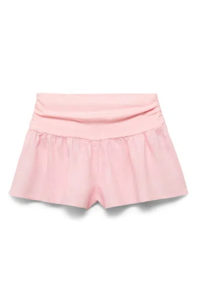 Mango Draped Waist Linen Blend Shorts In Pink