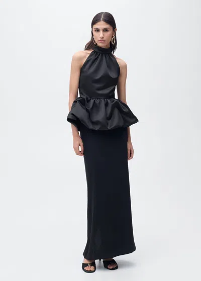 Mango Draped Waist Straight Skirt Black