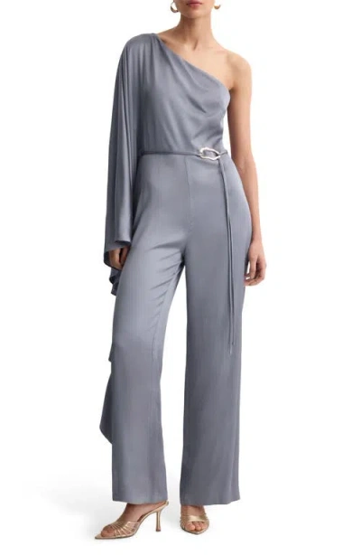 Mango Drapey Asymmetric One-shoulder Jumpsuit In Gray