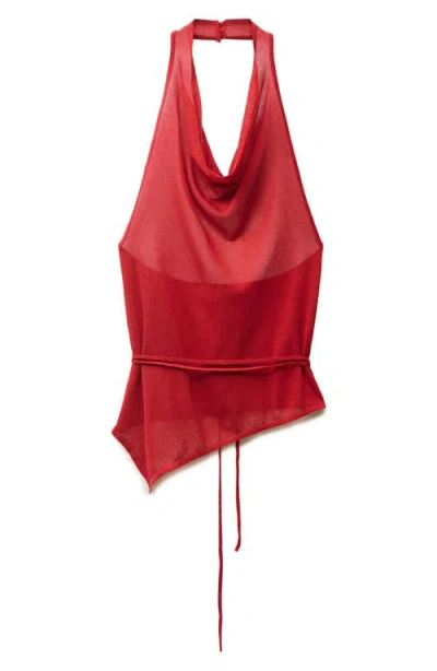 Mango Drapey Halter Open Back Top In Red