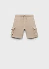 Mango Kids' Drawstring Cargo Bermuda Shorts Beige