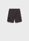 Mango Kids' Drawstring Cargo Bermuda Shorts Charcoal