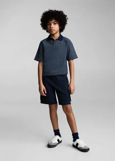 Mango Kids' Drawstring Cargo Bermuda Shorts In Dark Navy