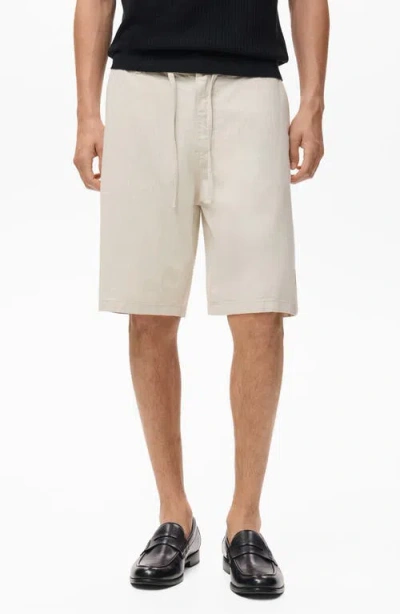 MANGO MANGO DRAWSTRING COTTON & LINEN BERMUDA SHORTS