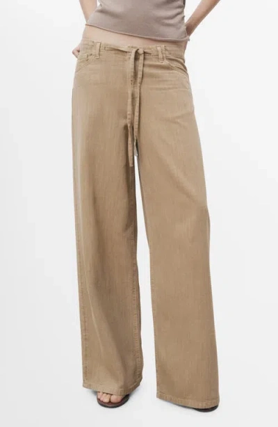 MANGO MANGO DRAWSTRING COTTON & LINNE WIDE LEG PANTS