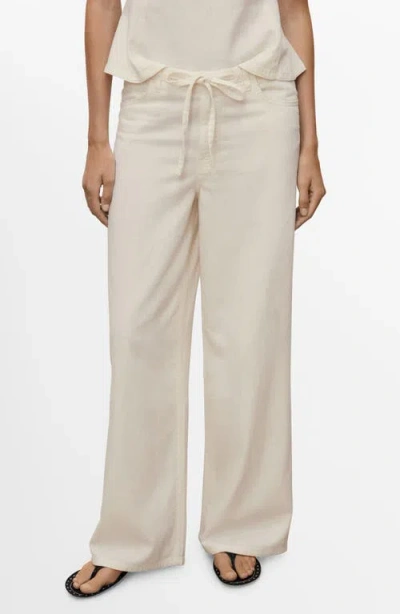 MANGO MANGO DRAWSTRING COTTON & LINNE WIDE LEG PANTS
