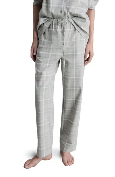 Mango Drawstring Cotton Flannel Lounge Pants In Grey
