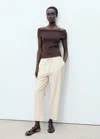 Mango Drawstring Flowy Trousers Beige In Sand