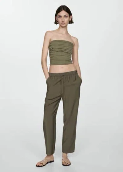 Mango Drawstring Jogger Trousers Khaki In Khaki